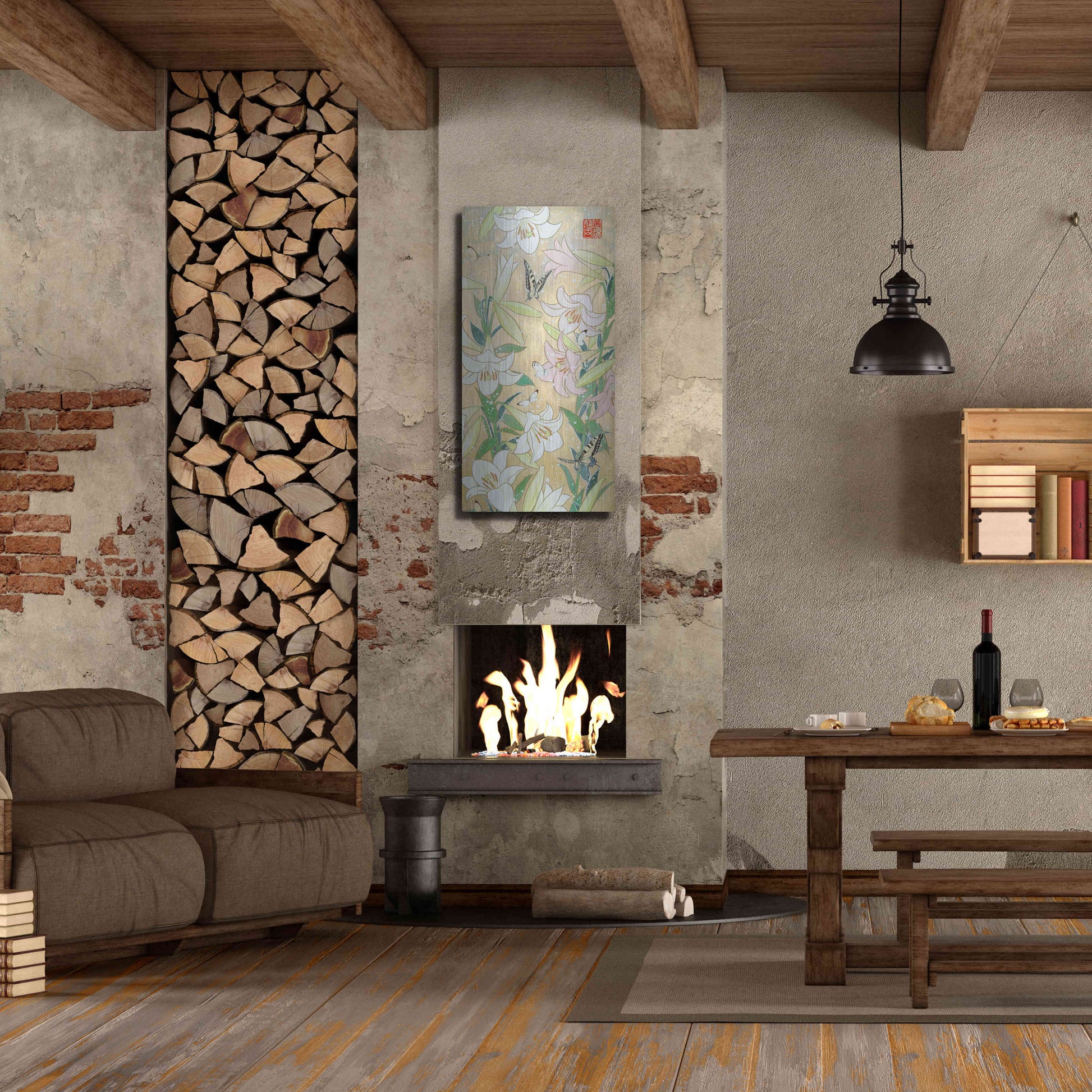 Luxe Metal Art 'Lily and Butterfly' by Zigen Tanabe, Metal Wall Art,24x48