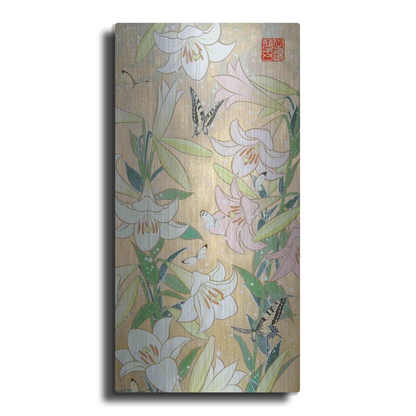 Luxe Metal Art 'Lily and Butterfly' by Zigen Tanabe, Metal Wall Art