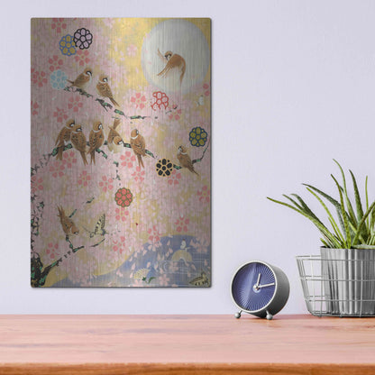 Luxe Metal Art 'Jolly Sparrows' by Zigen Tanabe, Metal Wall Art,12x16