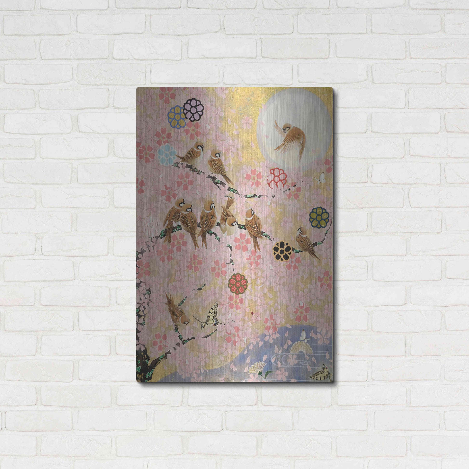 Luxe Metal Art 'Jolly Sparrows' by Zigen Tanabe, Metal Wall Art,24x36