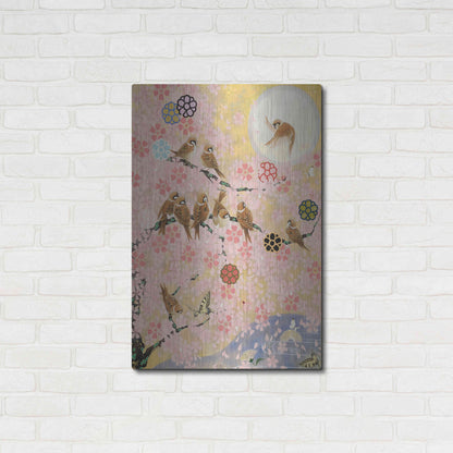 Luxe Metal Art 'Jolly Sparrows' by Zigen Tanabe, Metal Wall Art,24x36