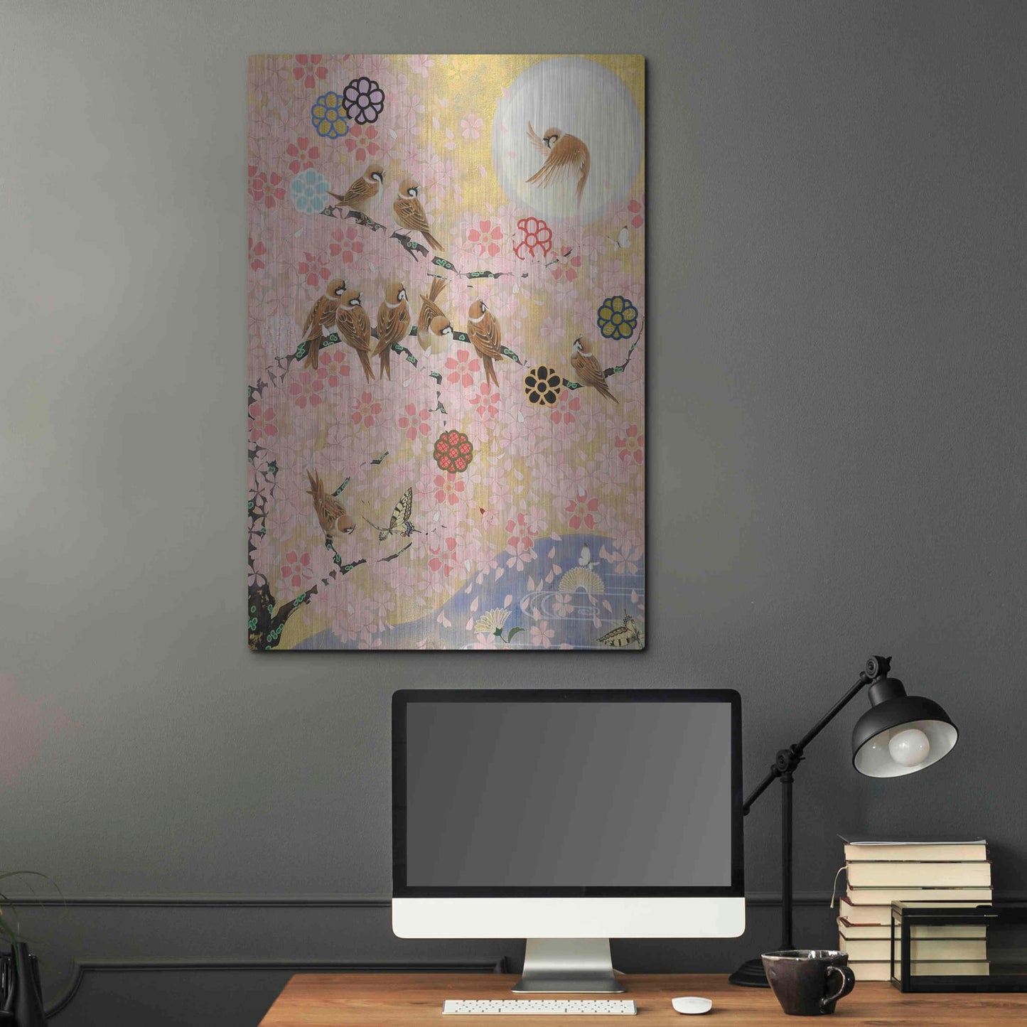 Luxe Metal Art 'Jolly Sparrows' by Zigen Tanabe, Metal Wall Art,24x36