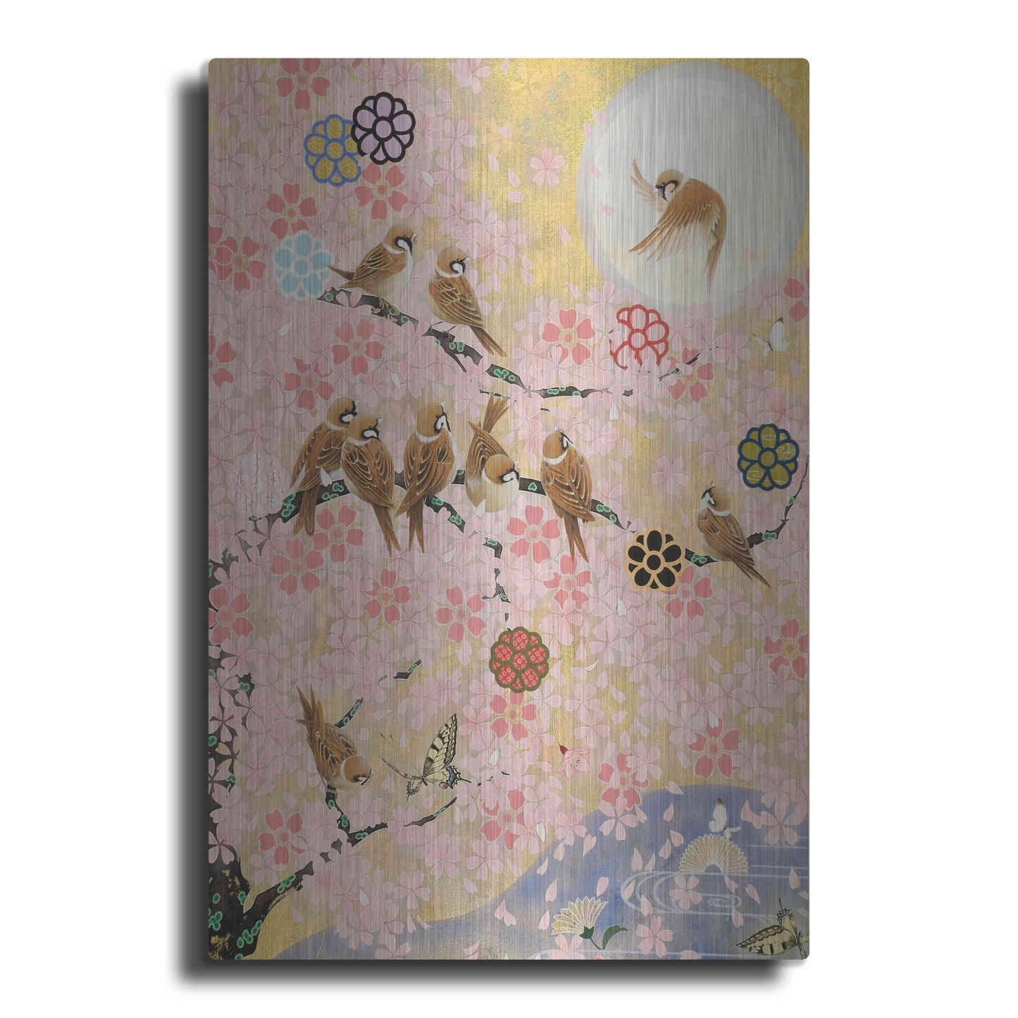 Luxe Metal Art 'Jolly Sparrows' by Zigen Tanabe, Metal Wall Art