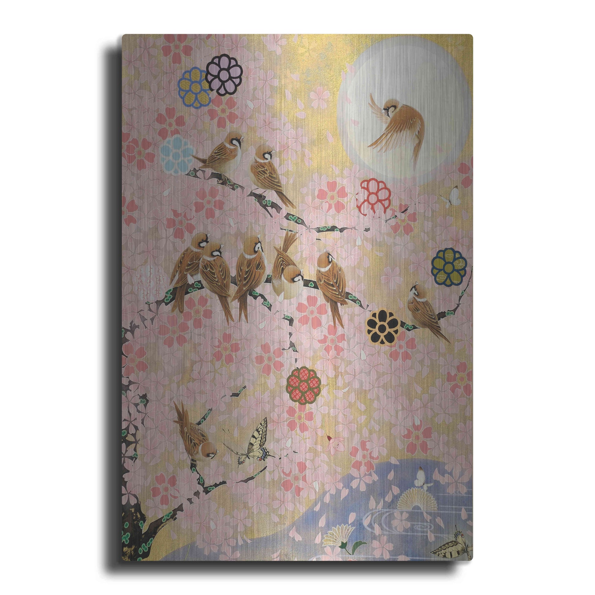 Luxe Metal Art 'Jolly Sparrows' by Zigen Tanabe, Metal Wall Art