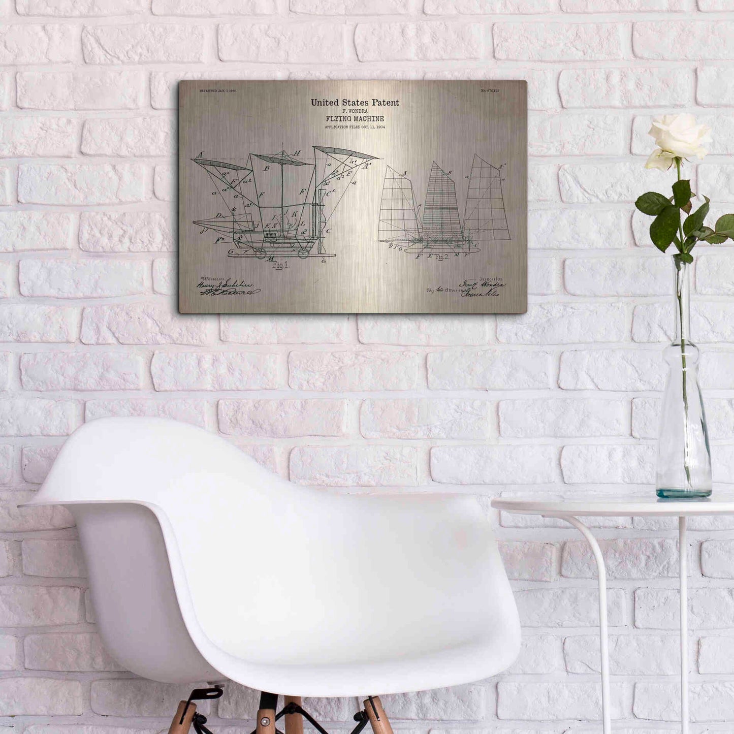 Luxe Metal Art 'Flying Machine, 1904 Blueprint Patent Parchment' Metal Wall Art,24x16