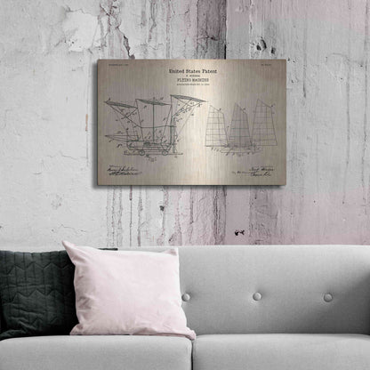 Luxe Metal Art 'Flying Machine, 1904 Blueprint Patent Parchment' Metal Wall Art,36x24