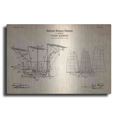 Luxe Metal Art 'Flying Machine, 1904 Blueprint Patent Parchment' Metal Wall Art