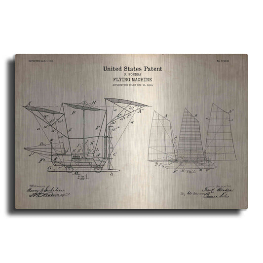 Luxe Metal Art 'Flying Machine, 1904 Blueprint Patent Parchment' Metal Wall Art