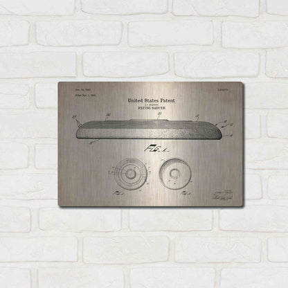 Luxe Metal Art 'Flying Disc Blueprint Patent Parchment' Metal Wall Art,16x12