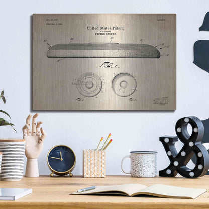 Luxe Metal Art 'Flying Disc Blueprint Patent Parchment' Metal Wall Art,16x12