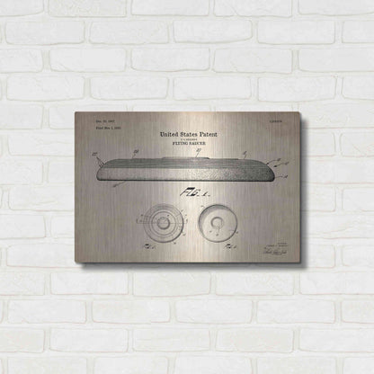 Luxe Metal Art 'Flying Disc Blueprint Patent Parchment' Metal Wall Art,24x16