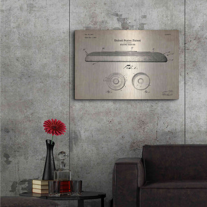 Luxe Metal Art 'Flying Disc Blueprint Patent Parchment' Metal Wall Art,36x24