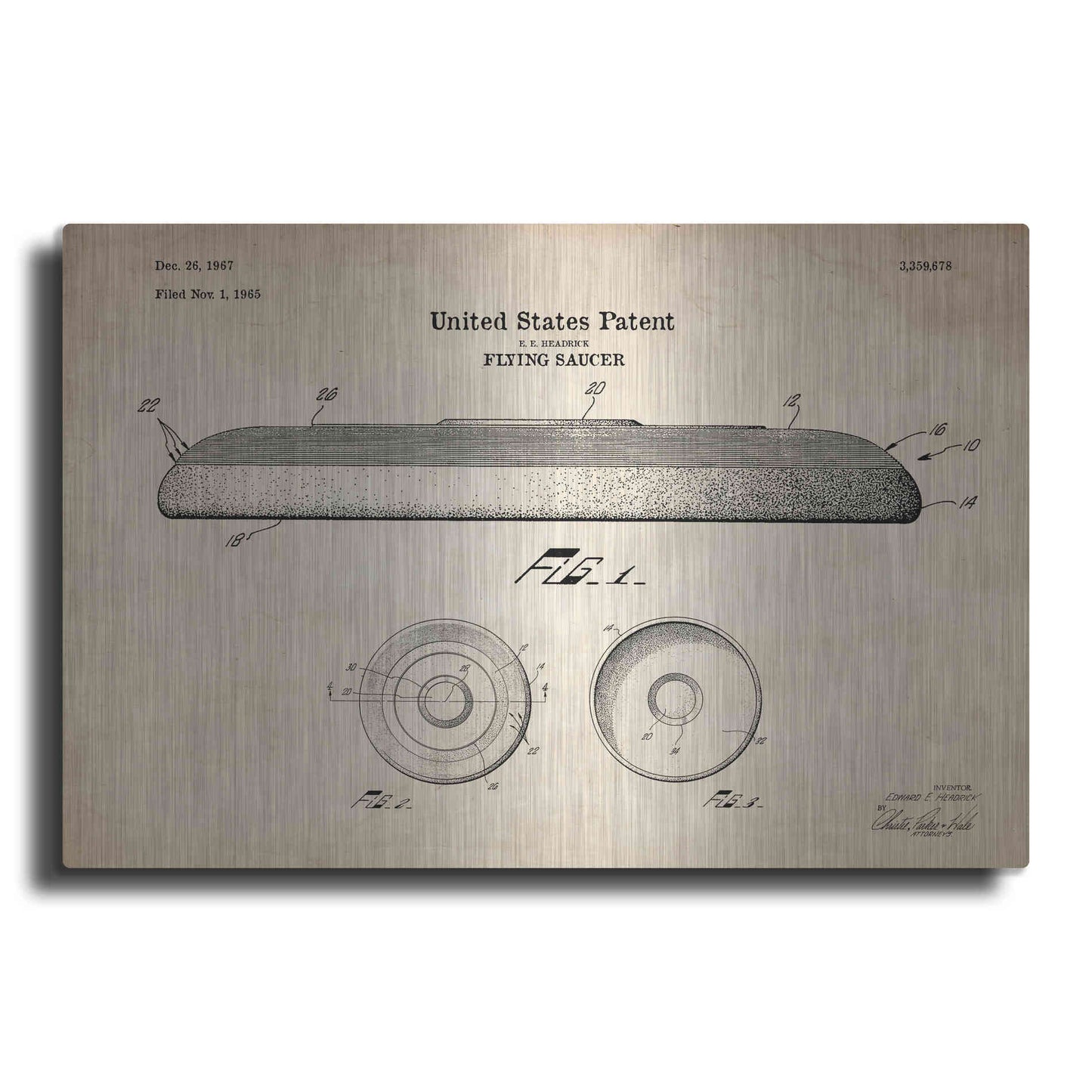 Luxe Metal Art 'Flying Disc Blueprint Patent Parchment' Metal Wall Art