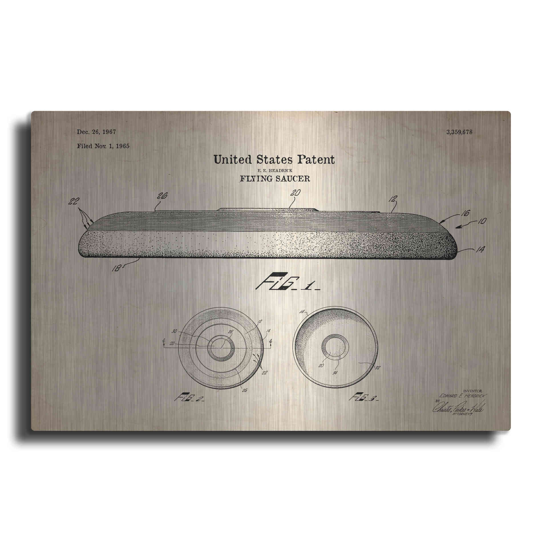 Luxe Metal Art 'Flying Disc Blueprint Patent Parchment' Metal Wall Art