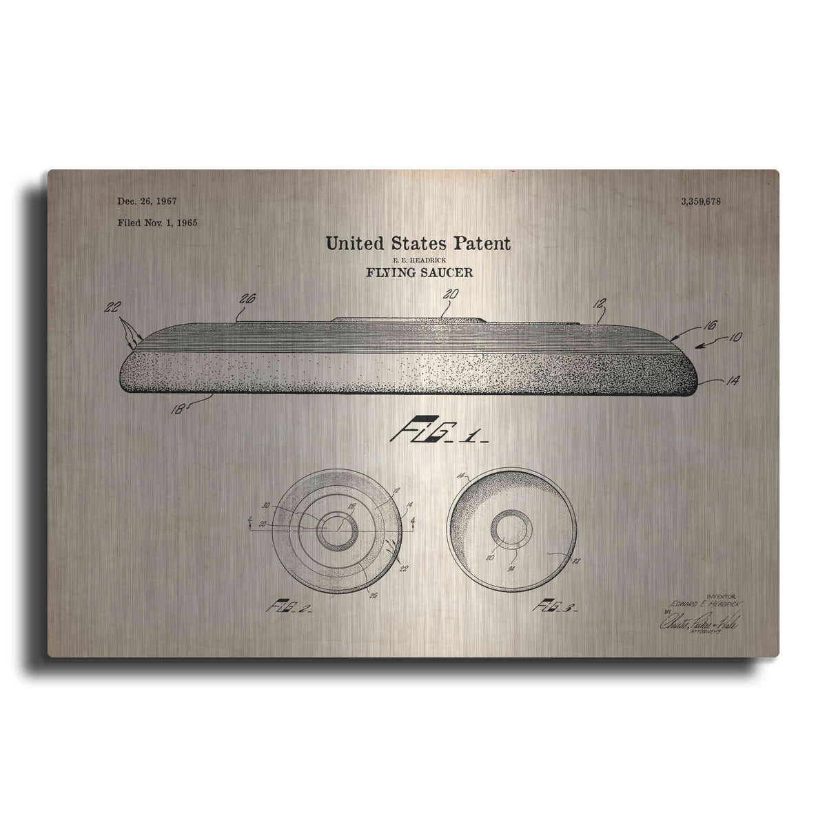 Luxe Metal Art 'Flying Disc Blueprint Patent Parchment' Metal Wall Art