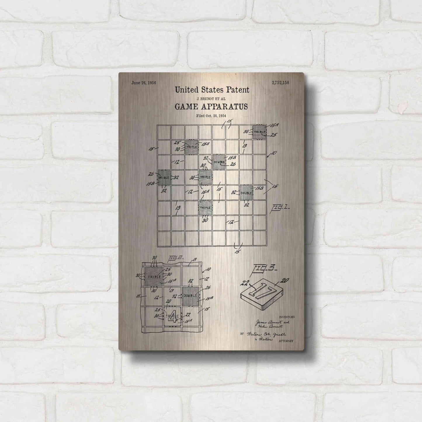 Luxe Metal Art 'Game Apparatus Blueprint Patent Parchment' Metal Wall Art,12x16