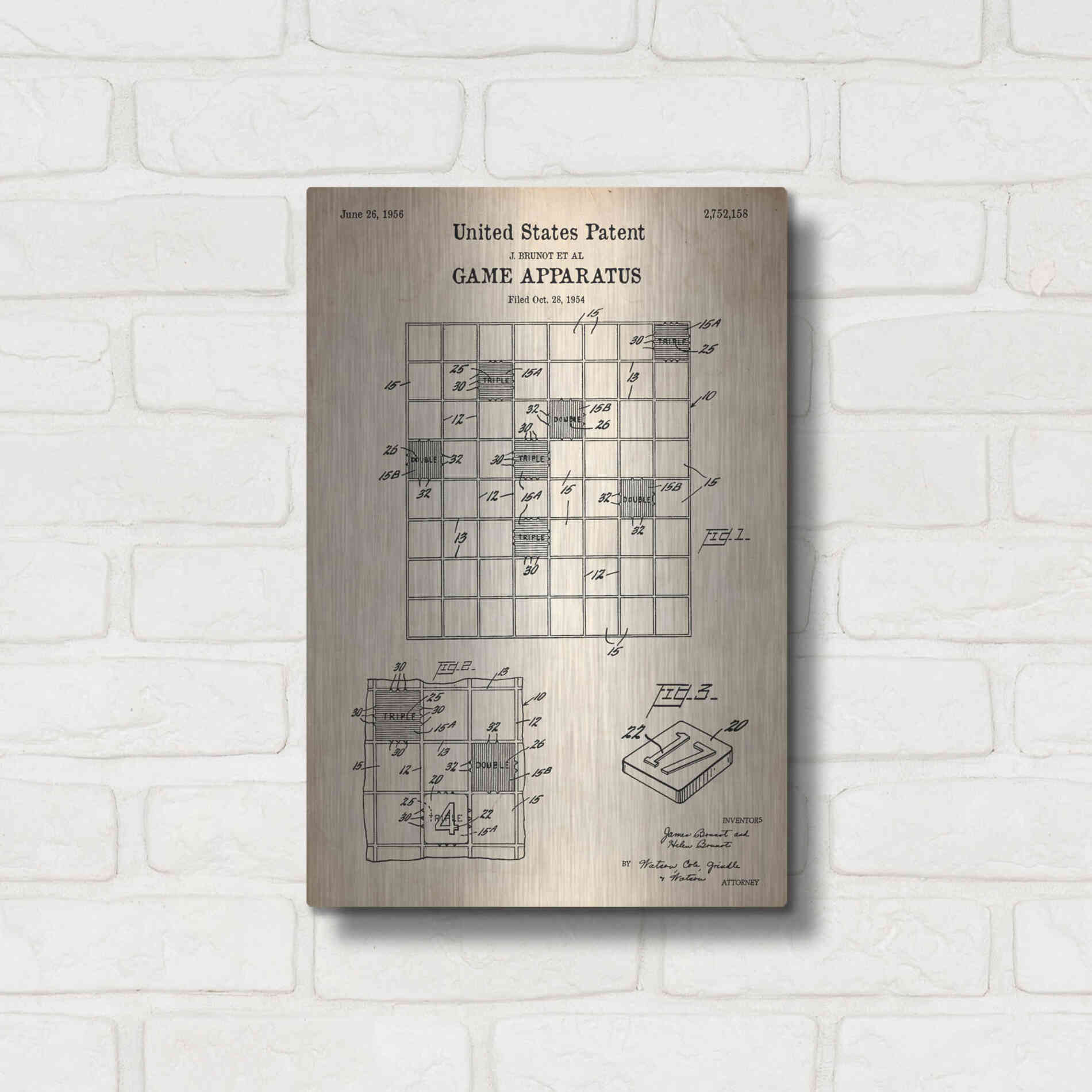 Luxe Metal Art 'Game Apparatus Blueprint Patent Parchment' Metal Wall Art,12x16
