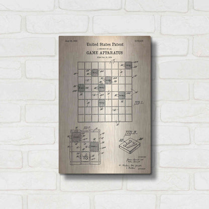 Luxe Metal Art 'Game Apparatus Blueprint Patent Parchment' Metal Wall Art,12x16