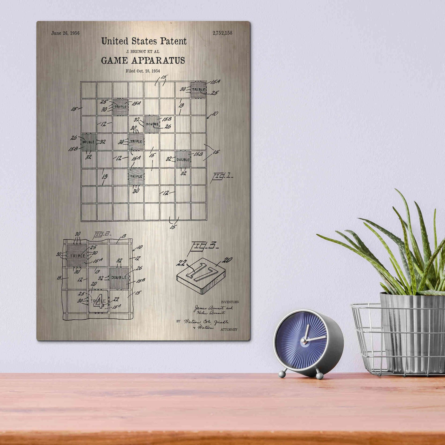 Luxe Metal Art 'Game Apparatus Blueprint Patent Parchment' Metal Wall Art,12x16