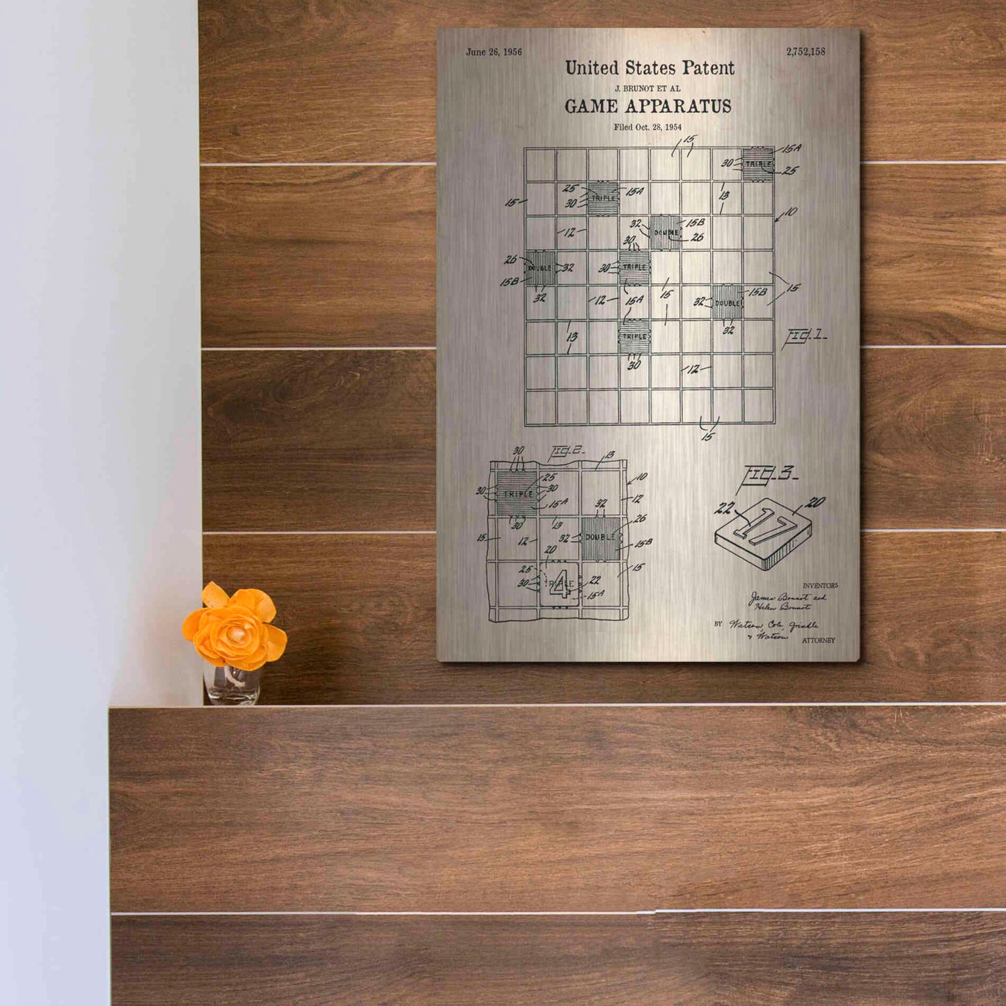 Luxe Metal Art 'Game Apparatus Blueprint Patent Parchment' Metal Wall Art,12x16