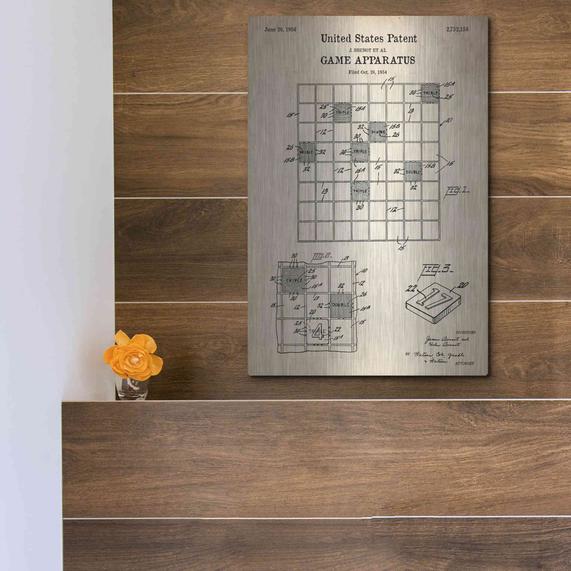 Luxe Metal Art 'Game Apparatus Blueprint Patent Parchment' Metal Wall Art,12x16