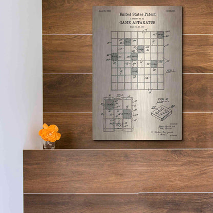 Luxe Metal Art 'Game Apparatus Blueprint Patent Parchment' Metal Wall Art,12x16