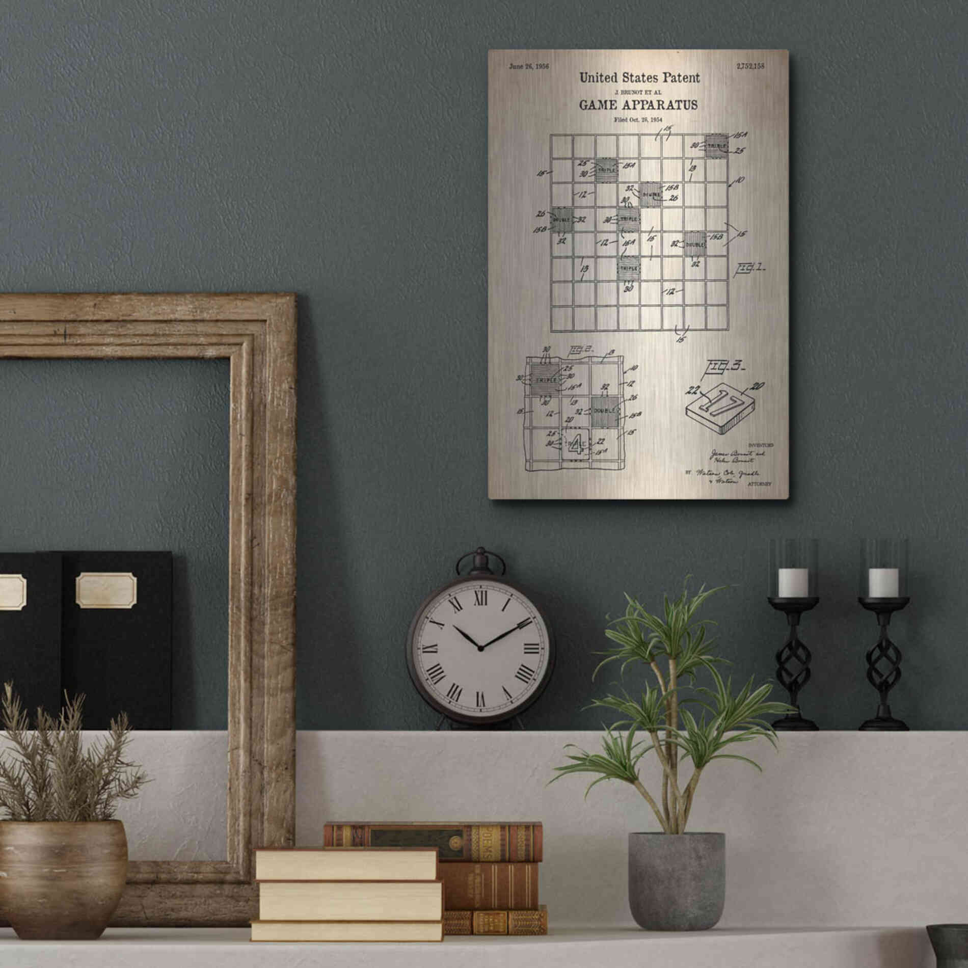 Luxe Metal Art 'Game Apparatus Blueprint Patent Parchment' Metal Wall Art,12x16