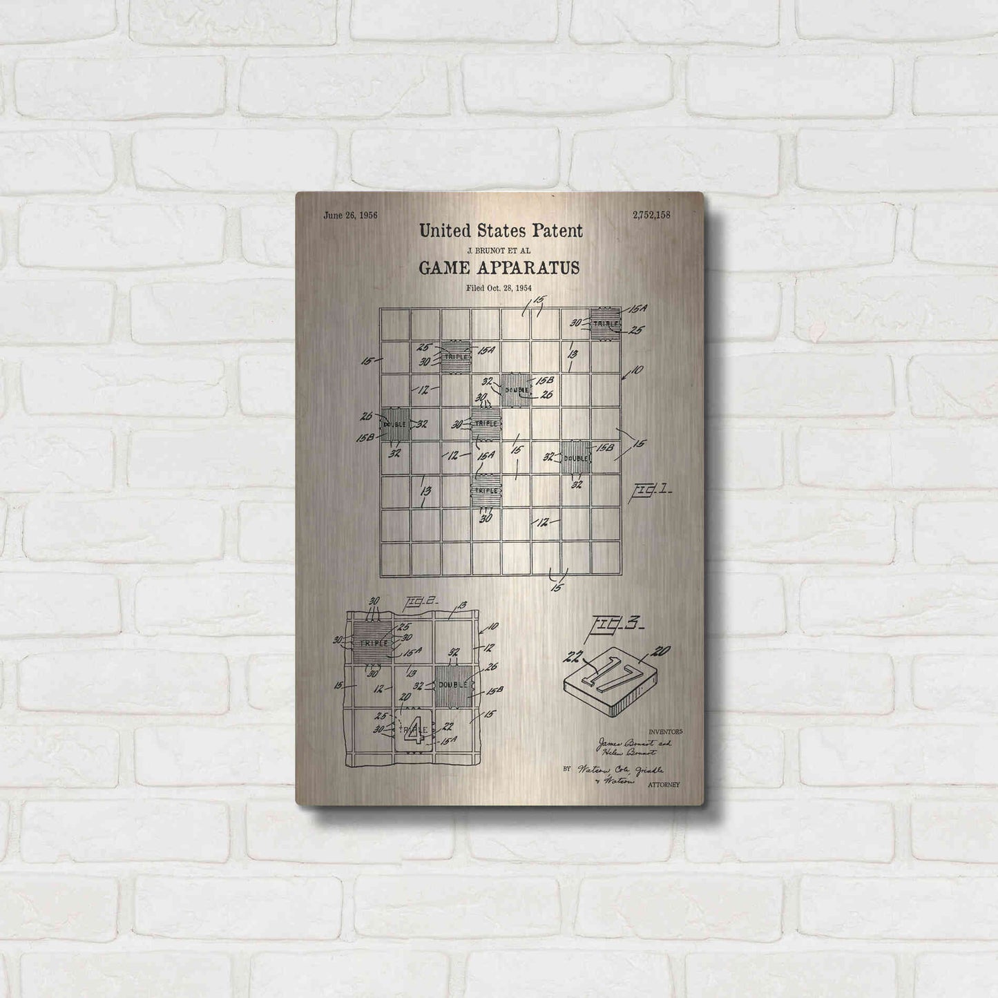 Luxe Metal Art 'Game Apparatus Blueprint Patent Parchment' Metal Wall Art,16x24