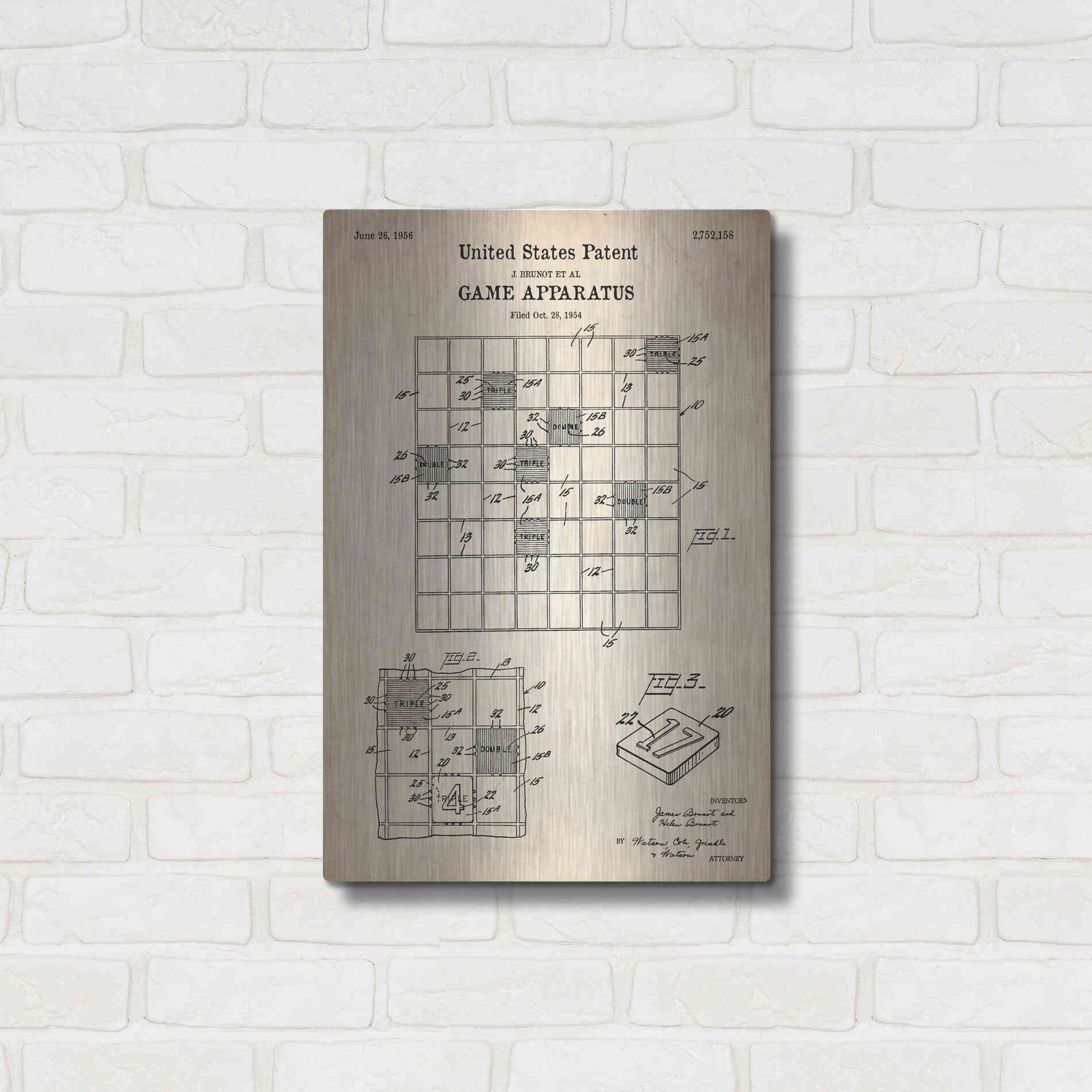 Luxe Metal Art 'Game Apparatus Blueprint Patent Parchment' Metal Wall Art,16x24