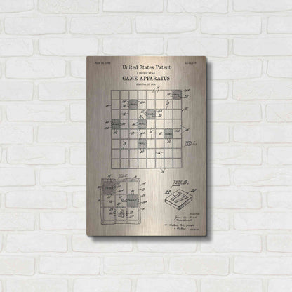 Luxe Metal Art 'Game Apparatus Blueprint Patent Parchment' Metal Wall Art,16x24