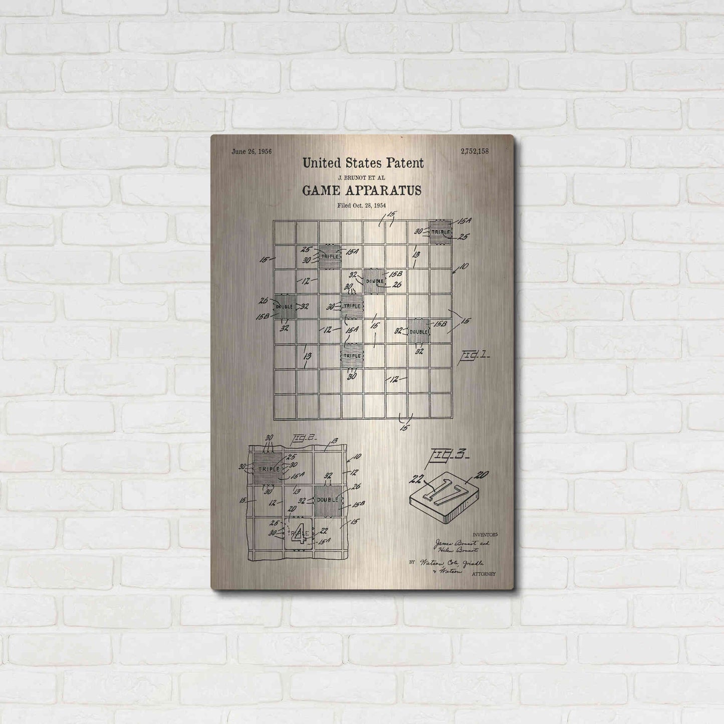 Luxe Metal Art 'Game Apparatus Blueprint Patent Parchment' Metal Wall Art,24x36