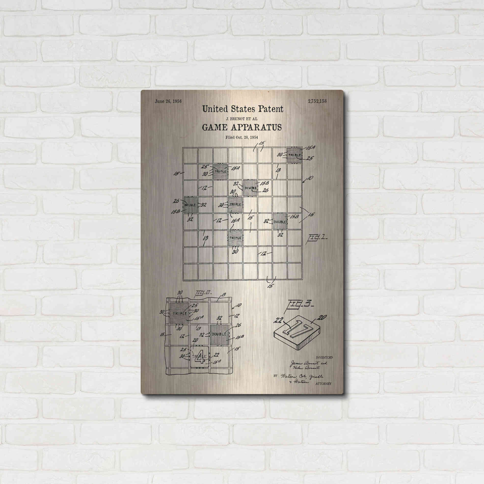 Luxe Metal Art 'Game Apparatus Blueprint Patent Parchment' Metal Wall Art,24x36