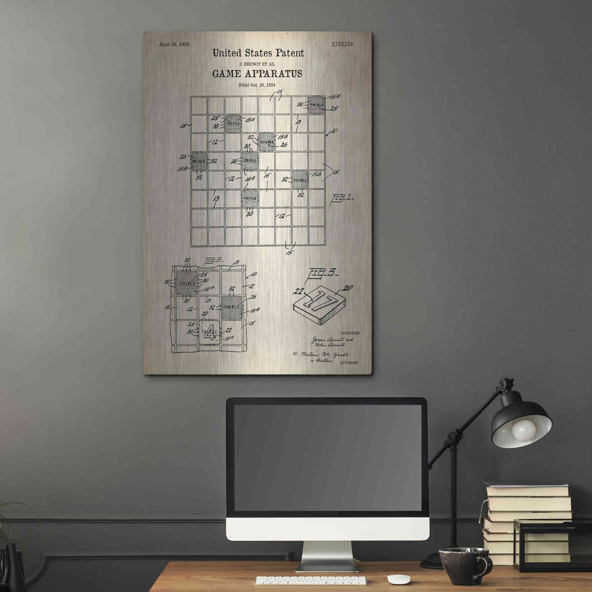 Luxe Metal Art 'Game Apparatus Blueprint Patent Parchment' Metal Wall Art,24x36