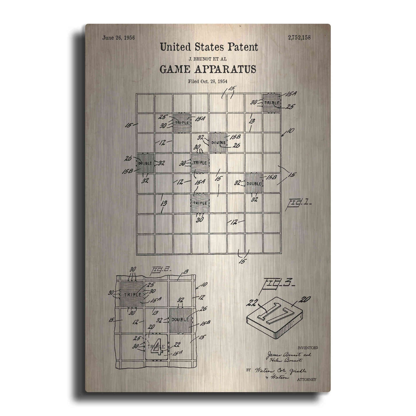 Luxe Metal Art 'Game Apparatus Blueprint Patent Parchment' Metal Wall Art