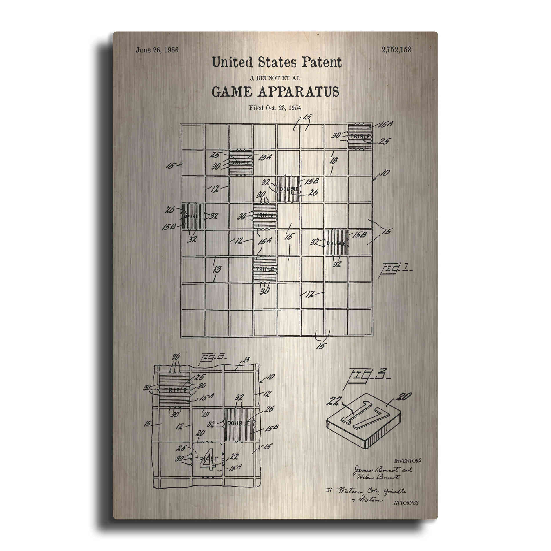 Luxe Metal Art 'Game Apparatus Blueprint Patent Parchment' Metal Wall Art