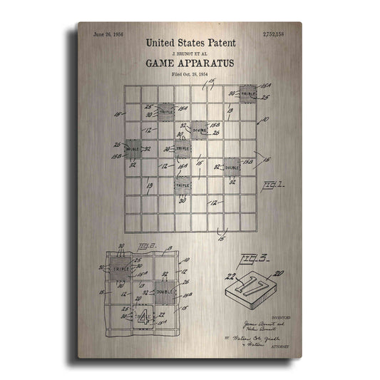 Luxe Metal Art 'Game Apparatus Blueprint Patent Parchment' Metal Wall Art
