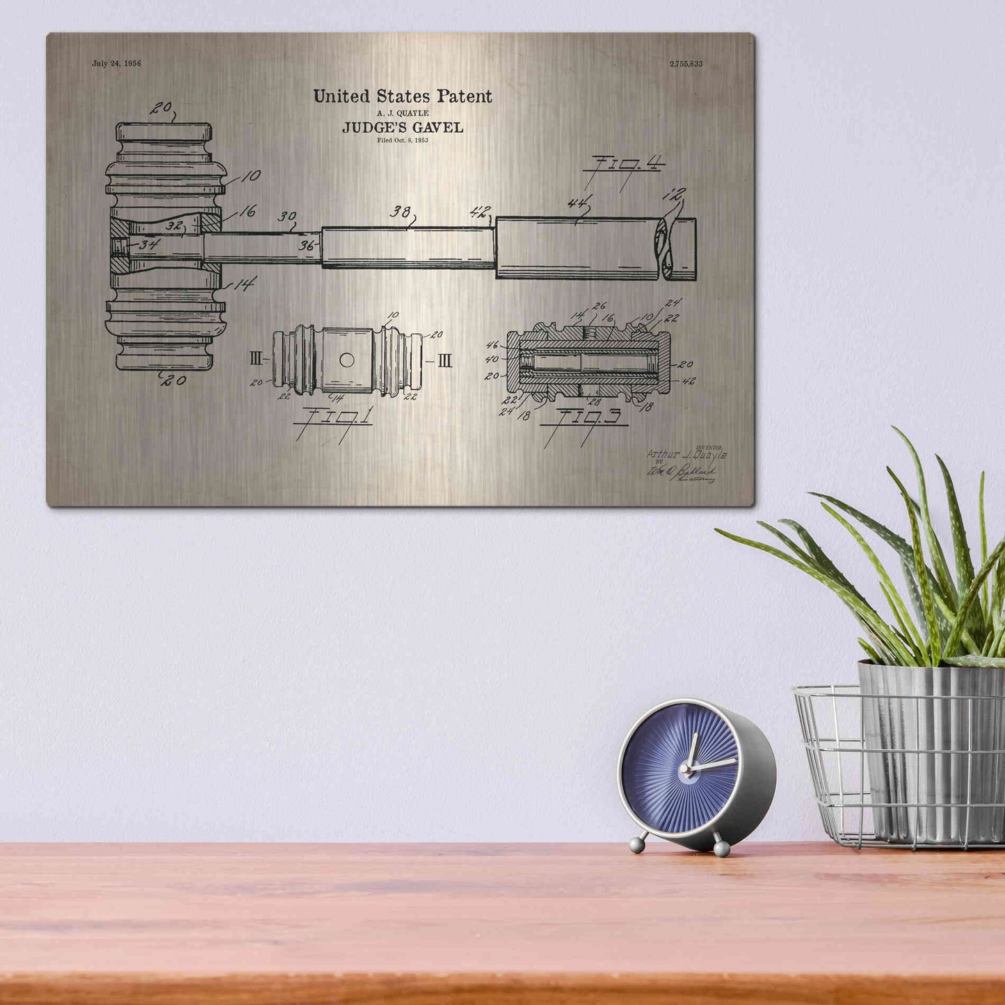 Luxe Metal Art 'Judge's Gavel Blueprint Patent Parchment' Metal Wall Art,16x12