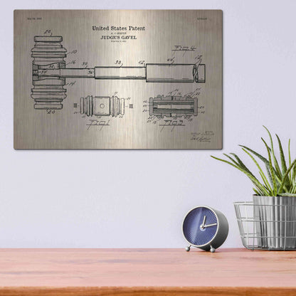 Luxe Metal Art 'Judge's Gavel Blueprint Patent Parchment' Metal Wall Art,16x12