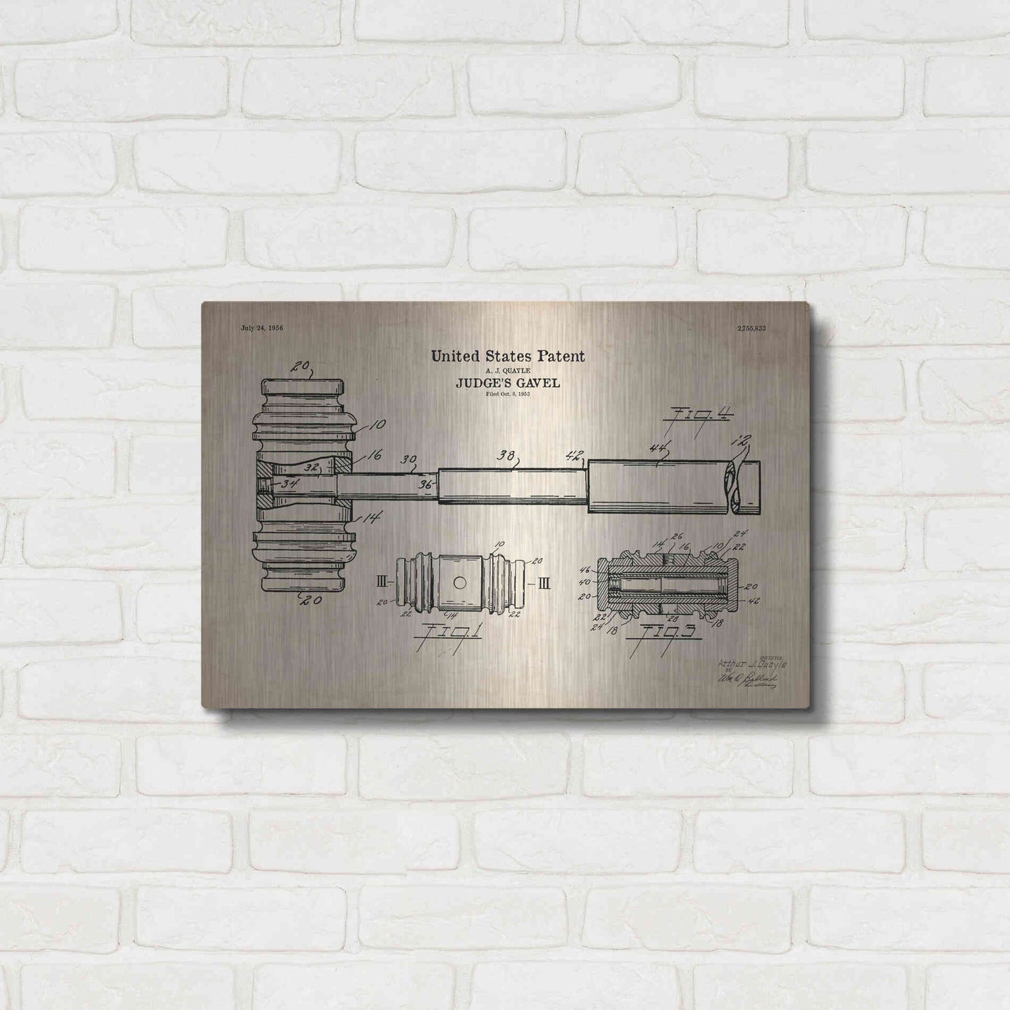 Luxe Metal Art 'Judge's Gavel Blueprint Patent Parchment' Metal Wall Art,24x16