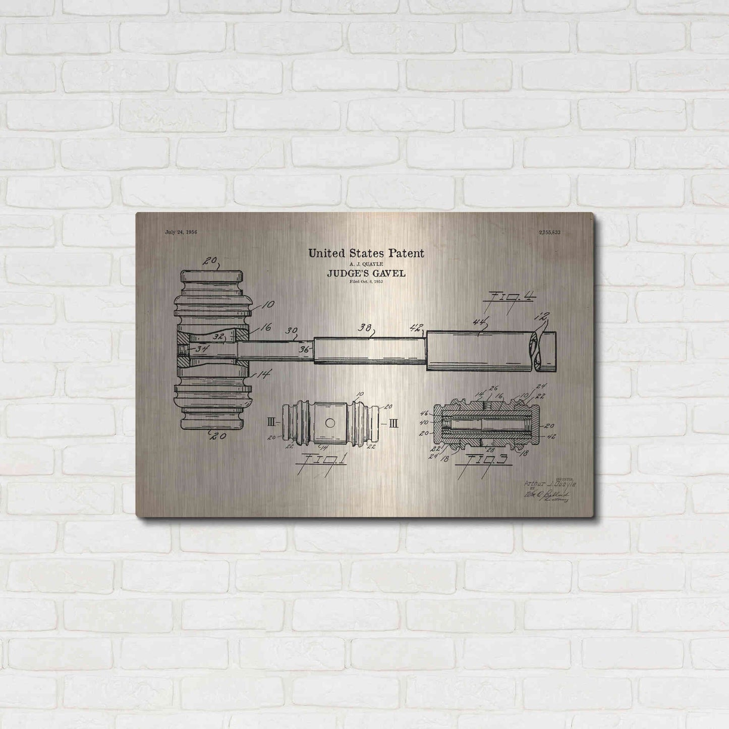 Luxe Metal Art 'Judge's Gavel Blueprint Patent Parchment' Metal Wall Art,36x24