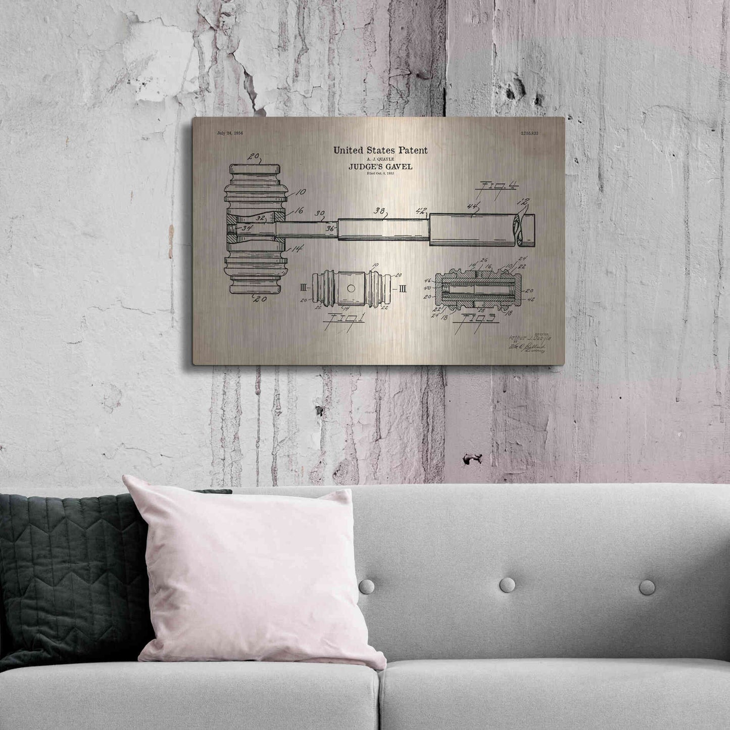 Luxe Metal Art 'Judge's Gavel Blueprint Patent Parchment' Metal Wall Art,36x24