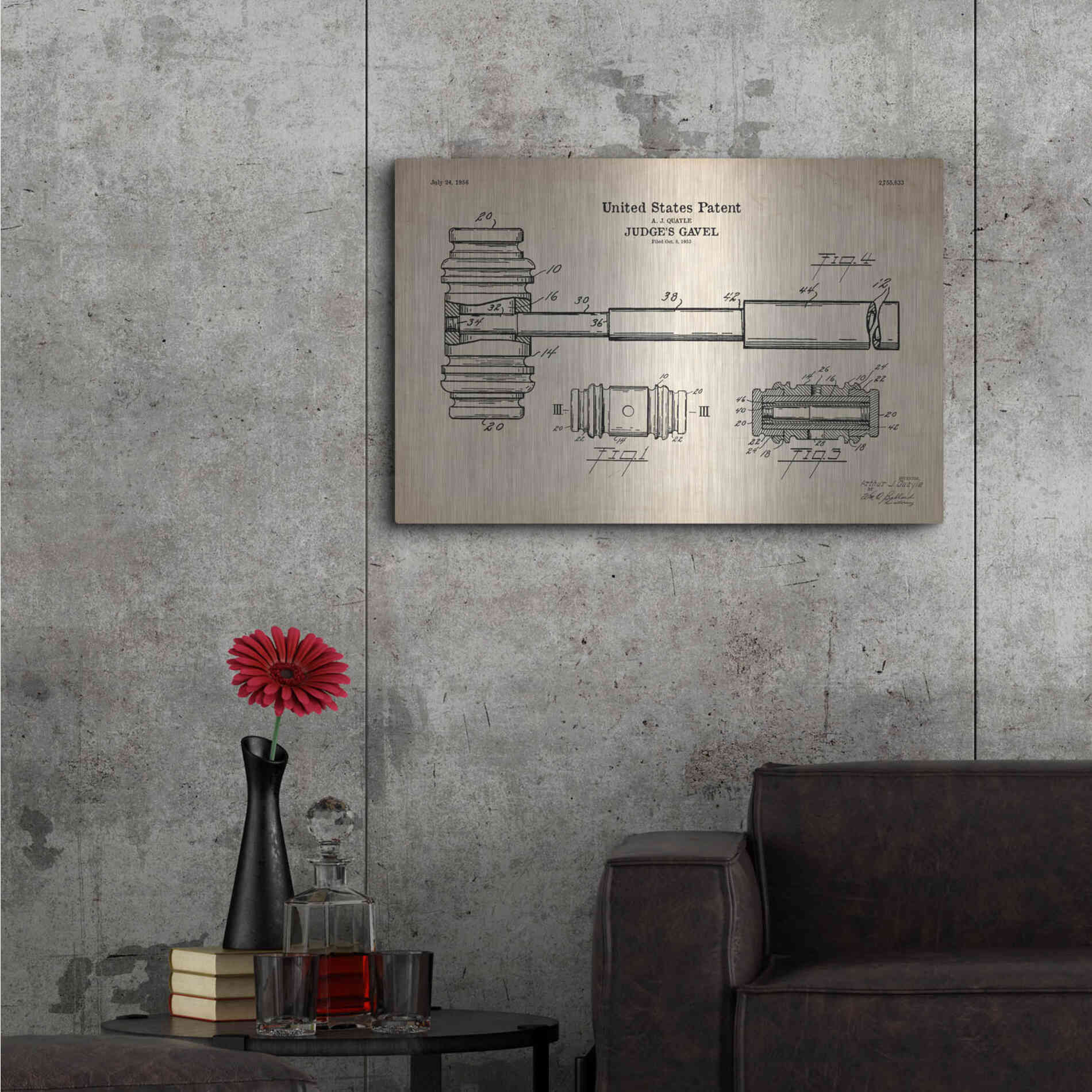 Luxe Metal Art 'Judge's Gavel Blueprint Patent Parchment' Metal Wall Art,36x24