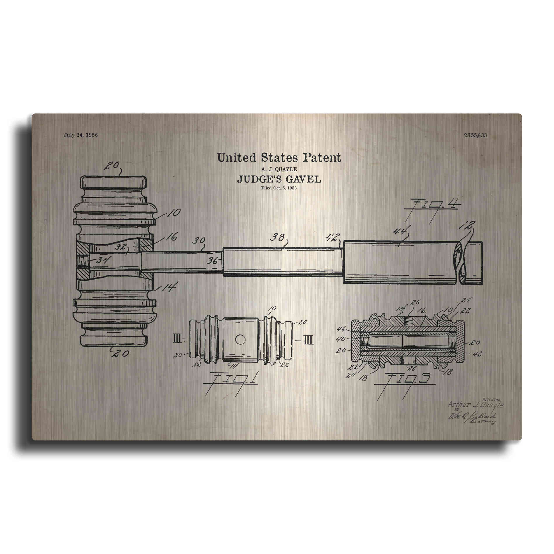 Luxe Metal Art 'Judge's Gavel Blueprint Patent Parchment' Metal Wall Art