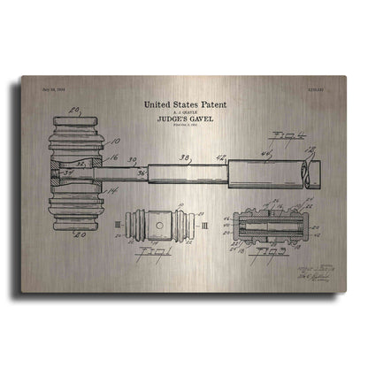 Luxe Metal Art 'Judge's Gavel Blueprint Patent Parchment' Metal Wall Art