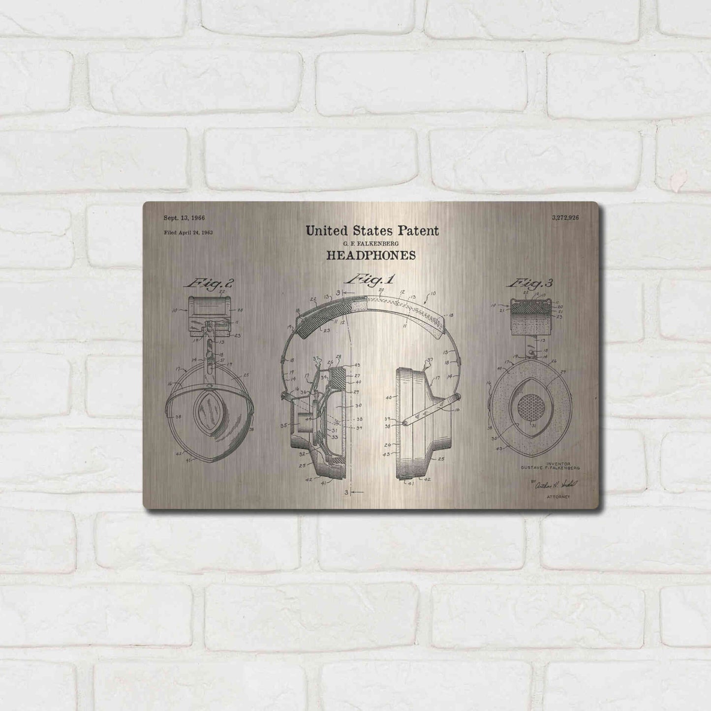 Luxe Metal Art 'Headphones Blueprint Patent Parchment' Metal Wall Art,16x12