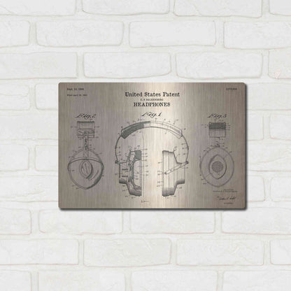Luxe Metal Art 'Headphones Blueprint Patent Parchment' Metal Wall Art,16x12