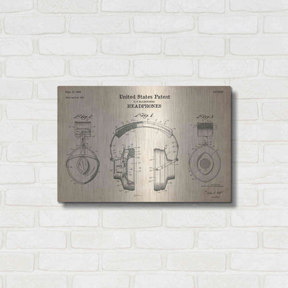 Luxe Metal Art 'Headphones Blueprint Patent Parchment' Metal Wall Art,24x16