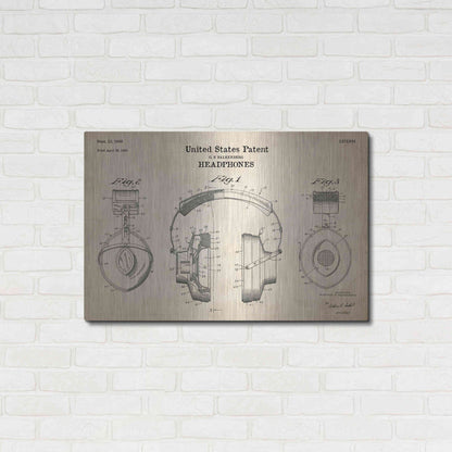 Luxe Metal Art 'Headphones Blueprint Patent Parchment' Metal Wall Art,36x24