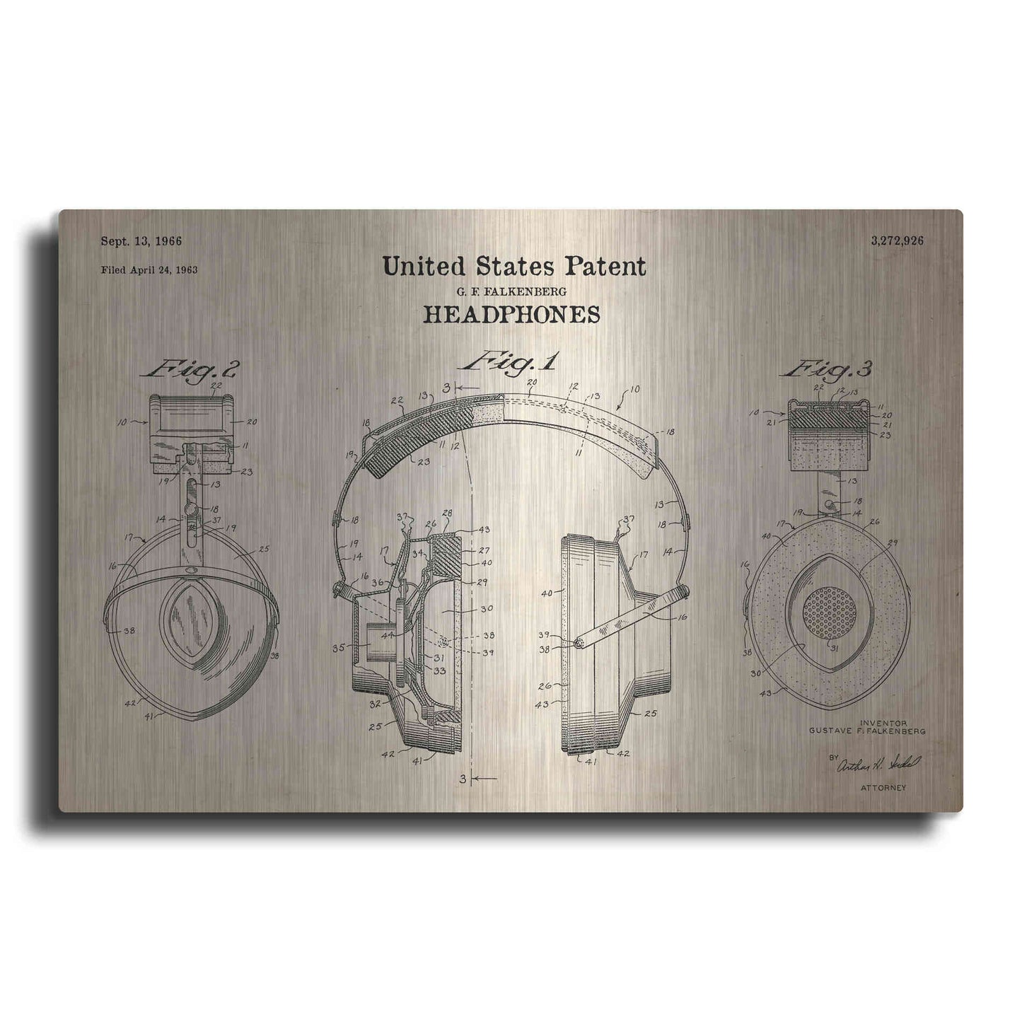 Luxe Metal Art 'Headphones Blueprint Patent Parchment' Metal Wall Art