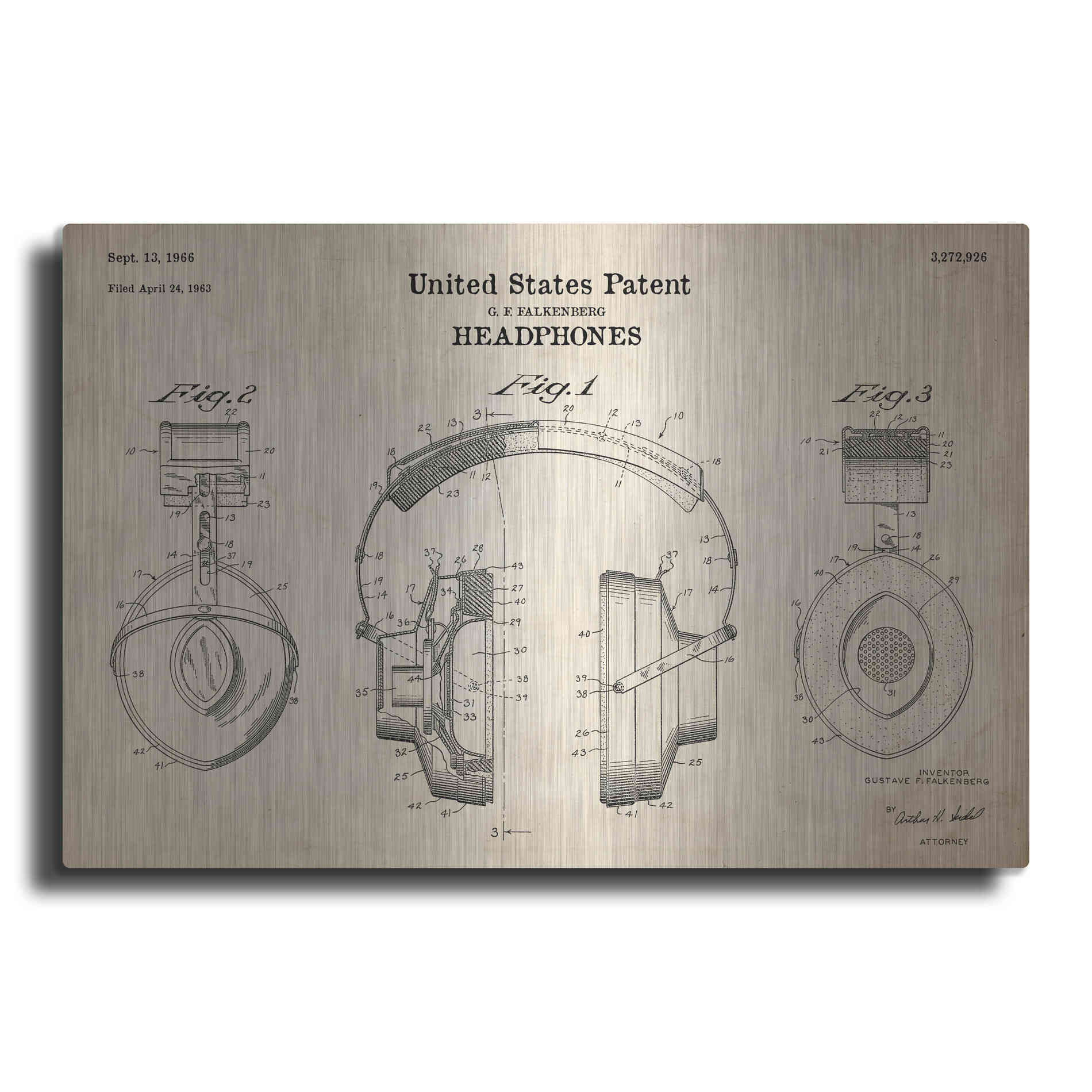 Luxe Metal Art 'Headphones Blueprint Patent Parchment' Metal Wall Art